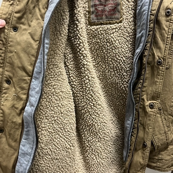 Levi's Men Small Washed Cotton Hooded Military Sherpa Lined Jacket Brown - Picture 11 of 14